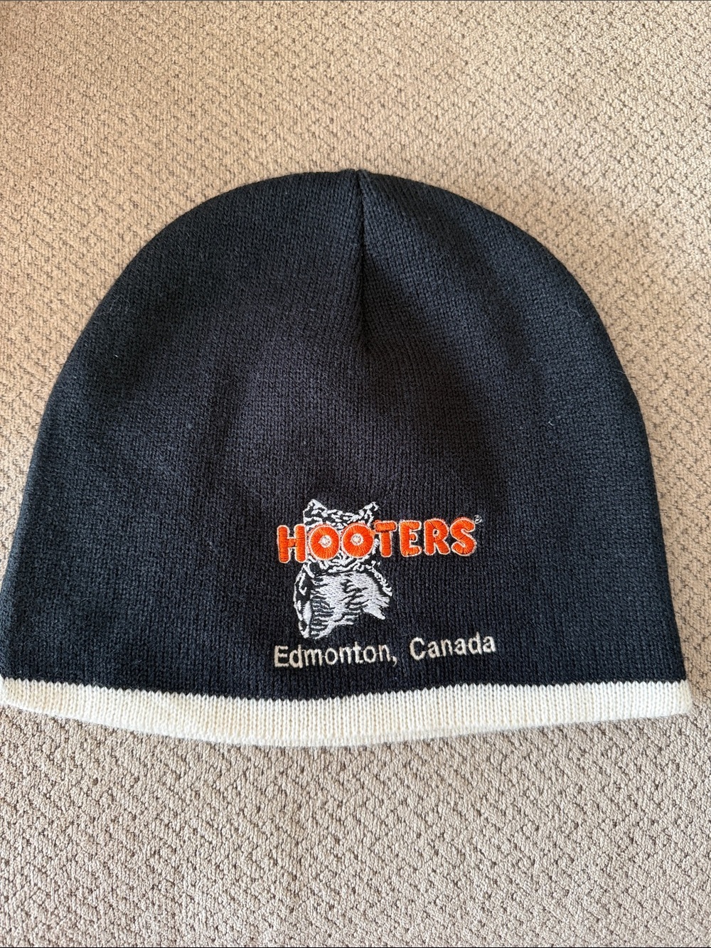 Hooters Black Beanie with Orange Logo and White Trim NWOT